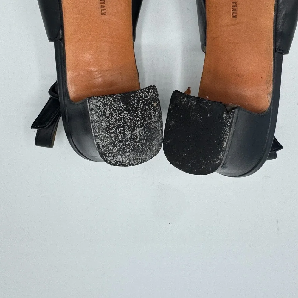 Salvatore Ferragamo Comodita Slingback Heels Black Leather Women 7.5 C Italy AS